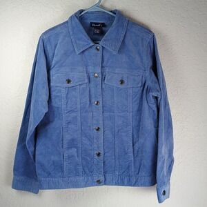 Denim & Co. Women's XS‎ Extra Small Blue Corduroy Button Front Jacket Pockets